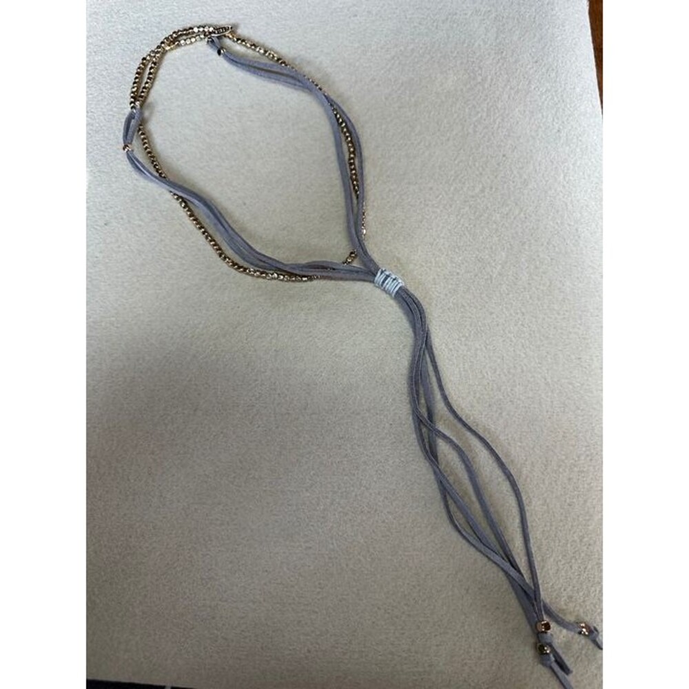 Gray & Gold Tone Layered Tassel Wrap Necklace Boho Multi Strand NWT New Gift